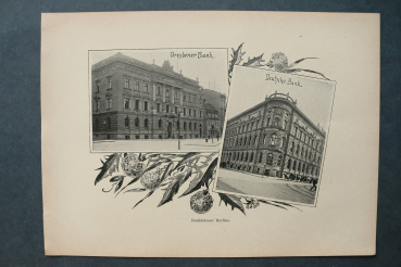 Blatt Architektur Berlin 1898 Dresdner Bank und Deutsche Bank Ortsansicht